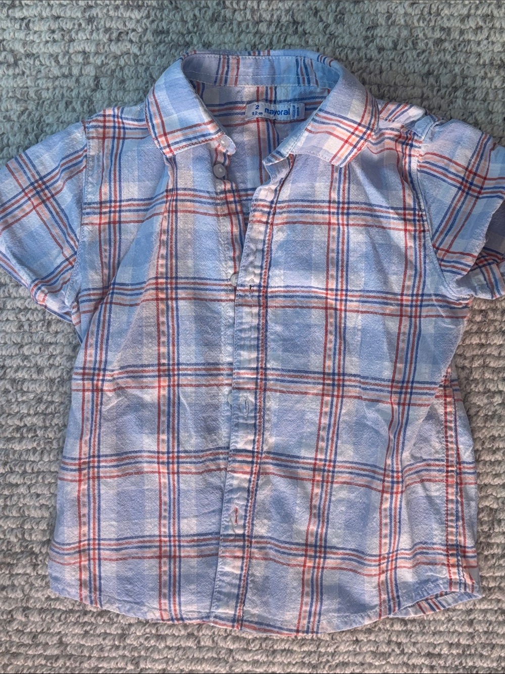 Mayoral Blue and Red Plaid Short-Sleeve Shirt
